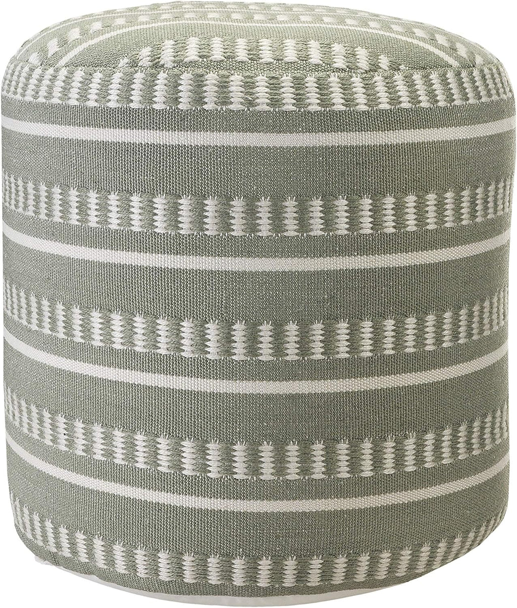 LR Home Dash and Stripe Geometric Indoor Outdoor Pouf, Green/White, 20" x 20" x 20"
