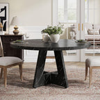 Tribesigns 47 inch Round Dining Table Wood Kitchen Table for Dining Room, 47" Dinner Room Tables for 4-6, Farmhouse Accent Furniture with Wooden Tabletop and Cross Base, Marbled Wood