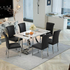 ACEDÉCOR Modern Dining Chairs Set of 6, Black Leather Dining Room Chairs with Silver Stainless Steel Legs, Upholstered Chairs with High Back and Metal Chrome Legs for Kitchen/Living Room/Restaurant