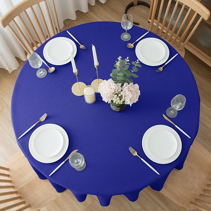 Biscaynebay Textured Fabric Round Tablecloths 60" for Round Tables diameters from 28" to 48", Royal Blue Water Resistant Folding Table Covers Washable for Dining, Kitchen, Wedding, Parties etc