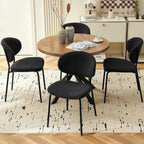 Homedot Kitchen Dining Table Set for 4, Modern Compact Round Dining Breakfast Dinner Table Chairs Set for Apartment Dining Room, Rustic Brown Table with Black Boucle Dining Side Chairs Set