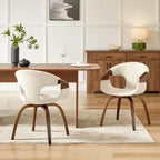 Zouron Mid-Century Swivel Dining Chair, Fabric Upholstered Accent Chairs with Bentwood Arms & Legs, Padded Armchair with Backrest for Kitchen, Dining Room, Living Room, Beige