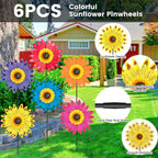 6PCS Sunflower Wind Spinners with Stakes 14" W x 29" H Wind Spinners Lawn Pinwheel Sunflower Windmill Outdoor Multicolor Pinwheels for Yard Decoration