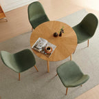 Small Oak Round Dining Table Set for 4, Modern 35'' Kitchen Coffee Table with 4 Green Velvet Dining Chairs for Dining Room Apartment