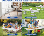 8FT Folding Tables – Heavy Duty Portable Foldable Picnic Table with Built-in Handle, 450 lb Capacity – Ideal for Events, Parties, Crafts, Camping & Dining (10-Pack, White)
