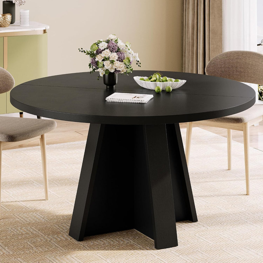 iPormis 47 Inches Round Dining Table for 4-6 People, Modern Wooden Kitchen Table for Dining Room, Farmhouse Circle Dinner Tables Furniture for Kitchen Living Room, Black