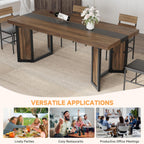 Industrial Dining Table for 6-8 People, 71" Large Long Wooden Kitchen Table with Sturdy Metal Frame & Brown Finish, Rustic Style Rectangular Dinner Table for Dining Room, Kitchen (Reddish Brown )