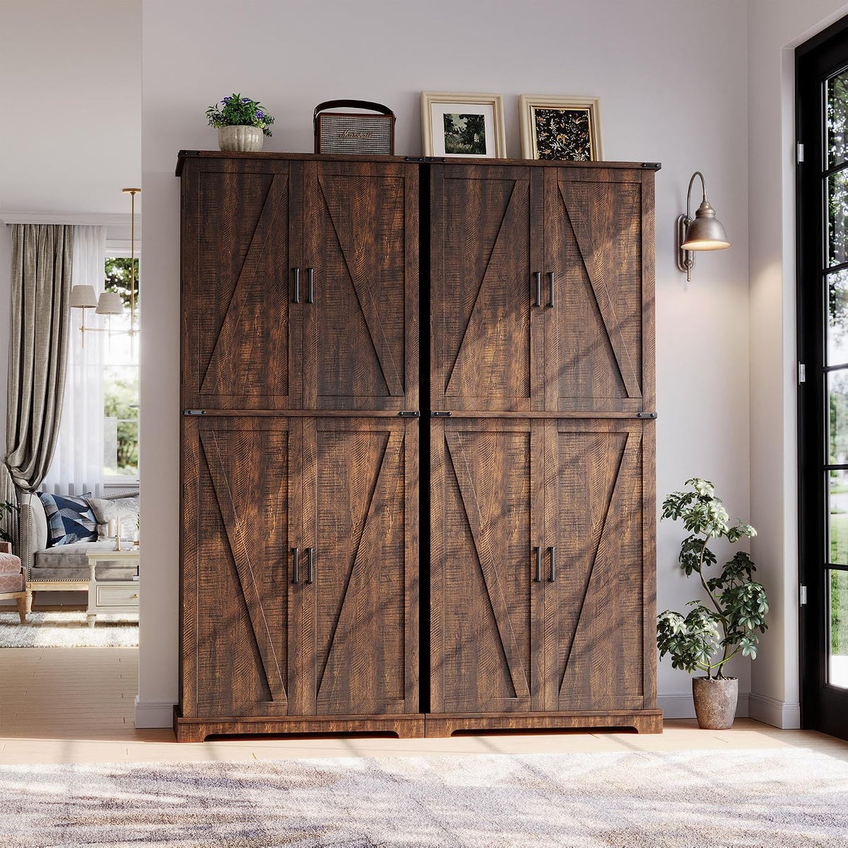 HOMPUS 71" Tall Kitchen Pantry Cabinet with Doors and Drawer, Farmhouse Storage Cabinet with Adjustable Shelves, Rustic Wood Cupboard for Kitchen, Dining Room, Living Room, Bathroom, Rustic Brown