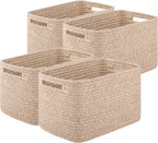OIASKET 4Packs Natural Cotton Rope Storage Baskets for Organizing Toys, Clothes, Towels & Books, Soft Versatile Organizers for Shelves, Home Decorative Bins, 13''Lx9''Wx7.8''H, Brown