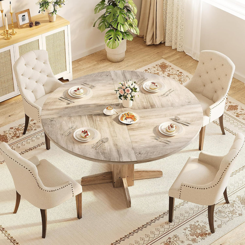 Round Dining Table for 4-6 People,Circle Dining Table, 47 Inch Farmhouse Kitchen Table with Sturdy Pedestal Base,Finish Circle Table for Dining Room, Living Room, Apartment