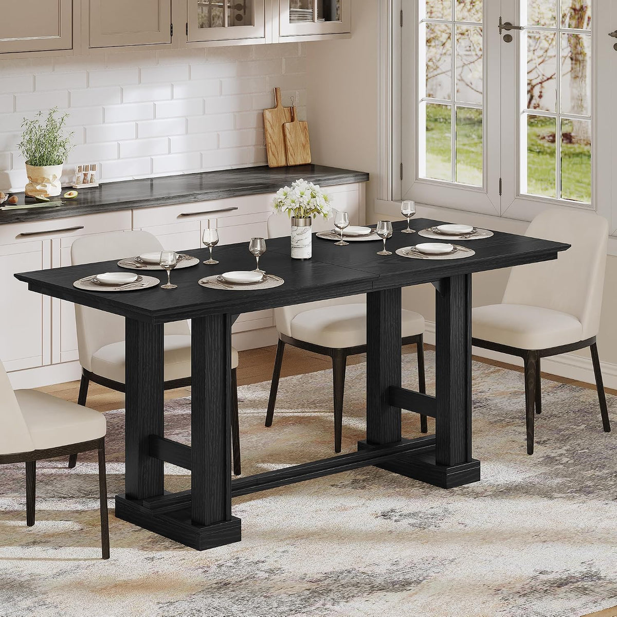 YITAHOME 70" Dining Table for 6–10 People, Farmhouse Rectangular Kitchen Table with Thick Base for Dining Room, Living Room, and Kitchen, Black