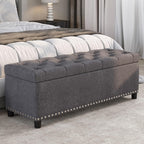 BELLEZE Storage Ottoman, Tufted Ottoman with Close Hinge, Foot Rest for Living Room (Gray, 47 inch)