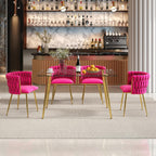 Baysitone 51" Modern Glass Dining Table with 4 Hot Pink Velvet Dining Chairs, Gold Metal Legs - Stylish 5-Piece Dining Set for Home