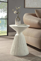 ø16'' Faux Concrete Cement Round Side Table End Table for Living Room, Modern Contemporary Minimalist White Finish Style, Fiber Concrete Material, No Assembly, White