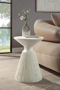 φ16 Natural White Finish Fiber Concrete Accent Table, Round Side Table for Living Room, Engineered Stone Pedestal End Table for Bedroom Small Space, No Assembly Request - White