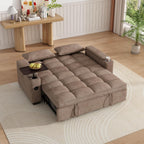 KEIKI 65" 3-in-1 Pull-Out Sofa Bed, Compact Convertible Sleeper Couch with Rotating Side Table, USB Charging Ports, Storage Armrests & Adjustable Comfort for Guests & Small Living Rooms