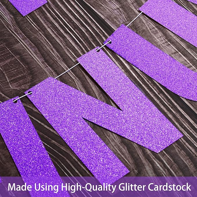 TaoBary 112 Pcs DIY Letter Kit Glitter Customizable Banner Letters Include 107 Letters and Numbers 3 Rope and 2 Needles for Birthday Halloween Christmas Wedding Valentine Party Decor(Purple)
