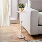Modern Chrome Side Table Adjustable Height – Polished Chrome Finish Bedside Table, Coffee Table or Plant Stand, 29” Tall with Marble Top and Aluminium Iron Frame for Bedroom, Bathroom, or Living Room