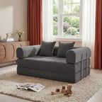 Futon Sofa Bed Modular Loveseat Sleeper Folding Pull Out Couch with Pillows, No Assembly Required Couch for Living Room Bedroom Guest Room (Grey, 53.15" Loveseat Sofa)