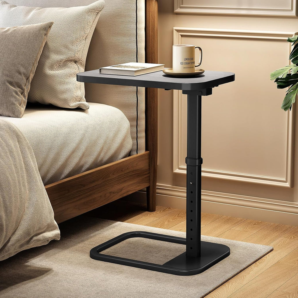 Kitstorack TV Tray Table, Adjustable Height & Rounded Metal Corners, Snack Table for Couch, Sofa, Bed, Chair, Living Room, C Shaped End Side Table for Eating, Dinner or Laptop, Small Spaces, Dark Gray