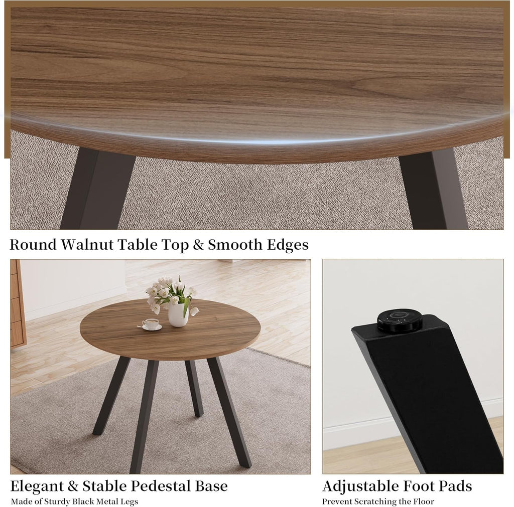 Zerifevni 34.6'' Round Dining Table Mid Century Modern Small Round Coffee Table, Saving Space (Walnut Table)