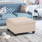 Merax 31" Modern Fabric Square Storage Ottoman, Foot Rest Waffle Stitch Pattern Multifunctional Extra Seat, Side Table, Footstool for Living Room Bedroom, Wheat