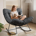 Garvee Outdoor Papasan Rocking Chair, Oversized Rocking Chair with Sturdy Metal Frame, Patio Egg Rocker for Balcony Backyard Porch Bedroom (Grey)