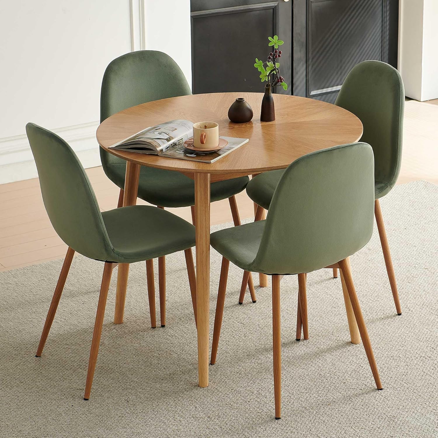 Round Dining Table for 2-4, Mid Century Modern 35 Inch Round Kitchen Table, Space Saving Small Dining Table with Oak Wood Veneer Tabletop and Solid Wood Legs for Dining Room, Living Room