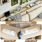 TIQLAB 5.9 Inch Narrow Console Table with Power Outlet,Sofa Table Set of 2，Total Length 94'' Sofa Table Behind Couch，for Entryway&Living Room, Light Walnut