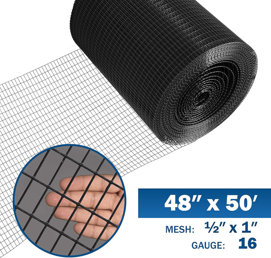 Fencer Wire 16 Gauge Black Vinyl Coated Welded Wire Mesh Size 0.5 inch by 1 inch (4 ft. x 50 ft.)