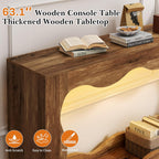 Vongrasig 63-Inch Farmhouse Entryway Table with Light Strips, Scalloped Console Table with Built-in Storage, Narrow Long Behind Couch, Wooden Curvilinear Sofa Table for Entrance, Hallway, Brown