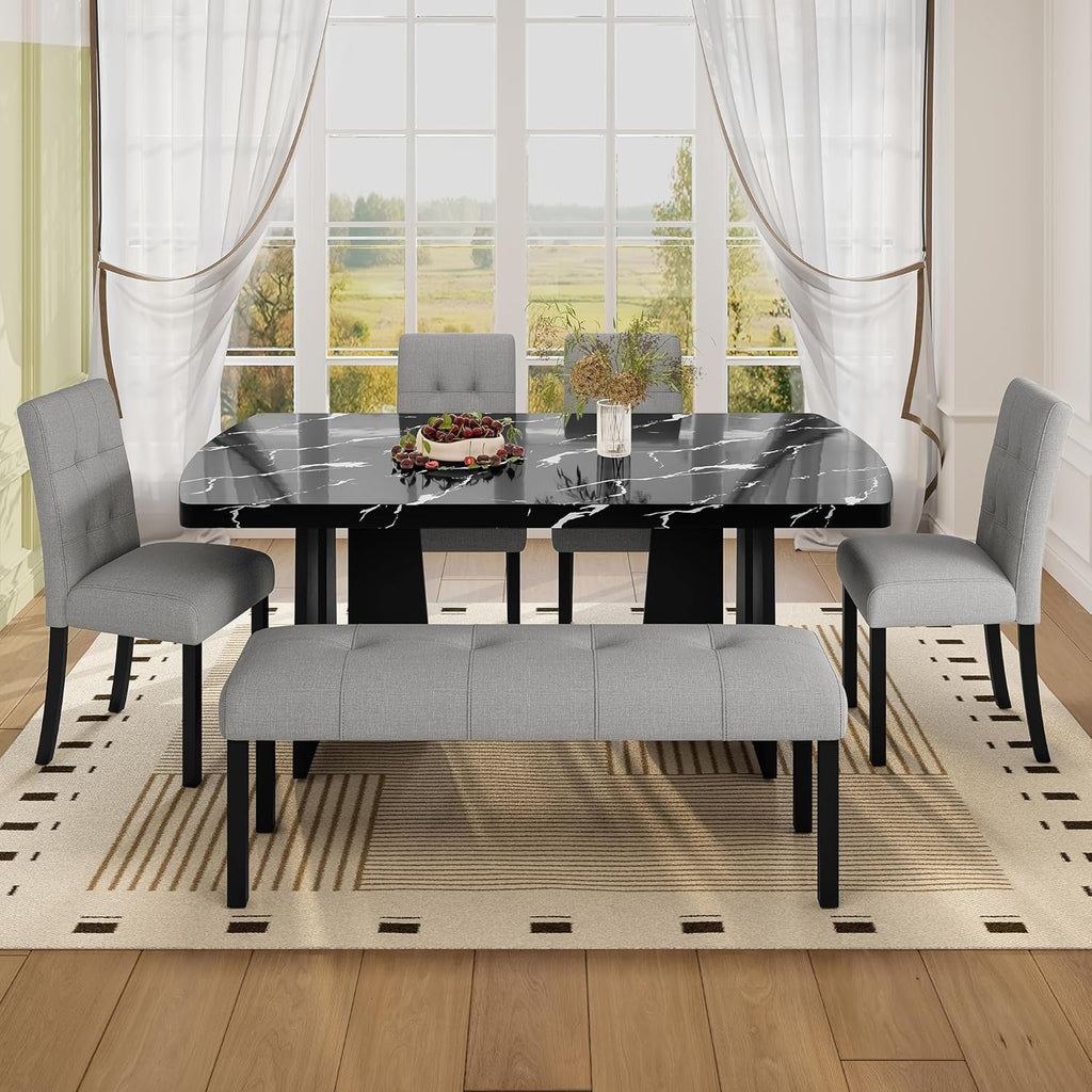 GDFStudio Upholstered Dining Bench with Tufted Linen Seat and Rubber Wood Frame, Modern Entryway Bench Seating for Kitchen Bedroom Living Room, Comfortable Padded Bench, Gray