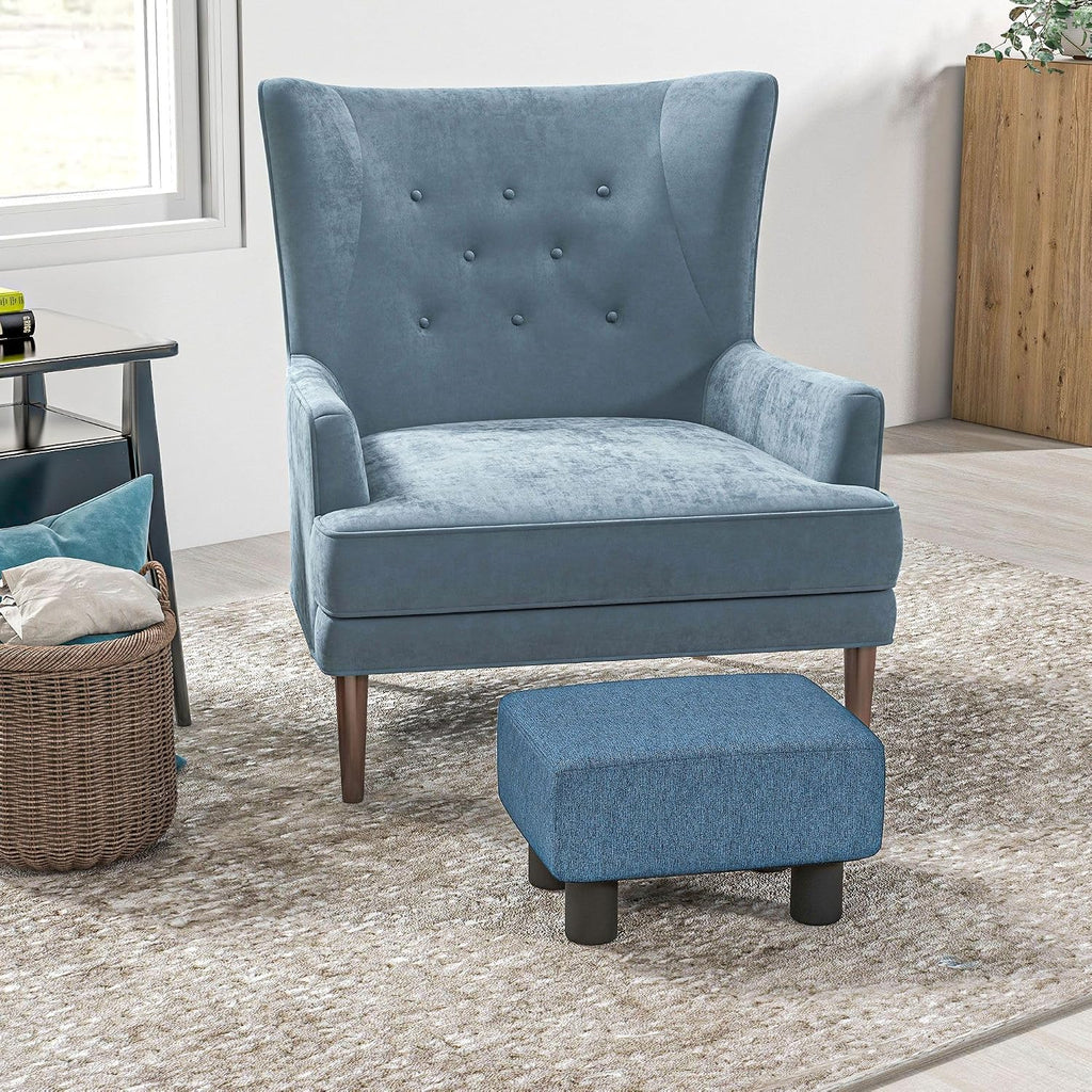 Blue Linen Fabric Ottoman Footrest - Multi-Functional for Living Room, Bedroom & Entryway
