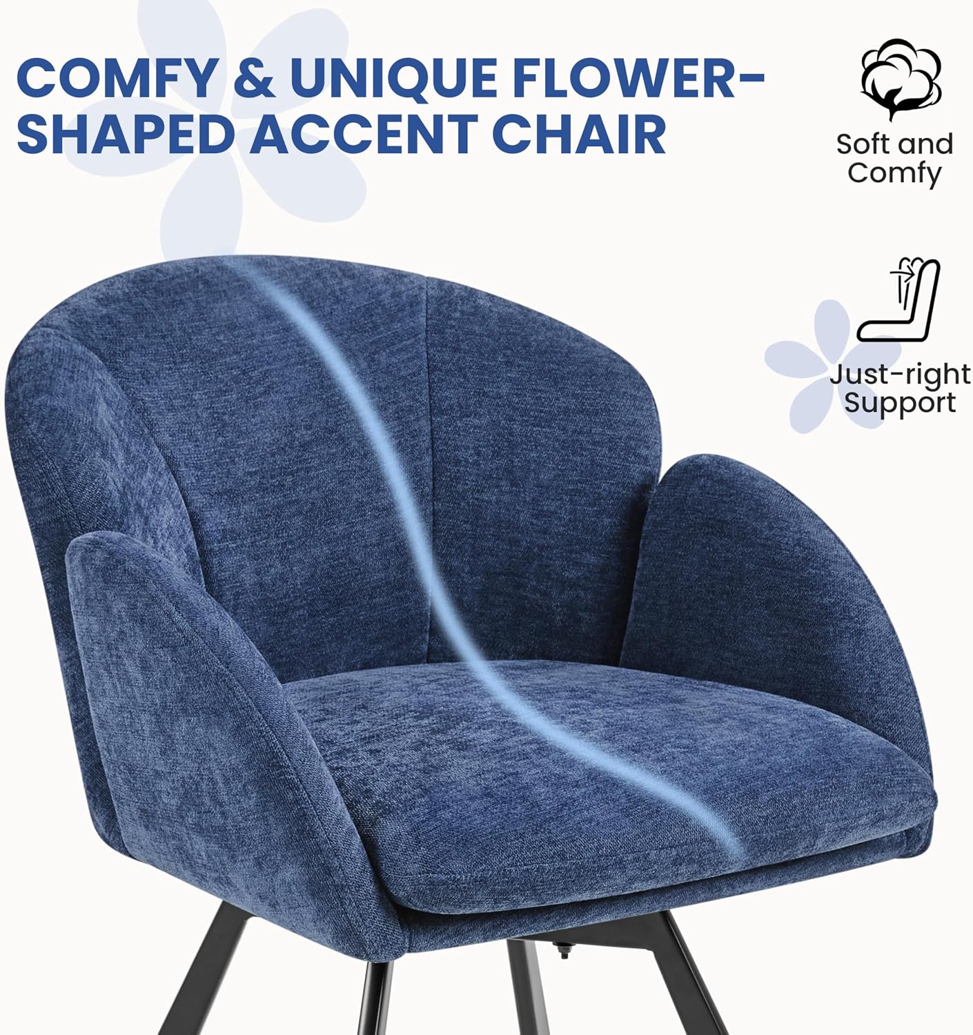 Yaheetech Swivel Accent Chair, Vanity Chair no Wheels, Blue | Chenille Desk Chair with 360-Degree Swivel Base and Seat Cushion for Living Room/Bedroom/Home Office/Makeup/Small Spaces