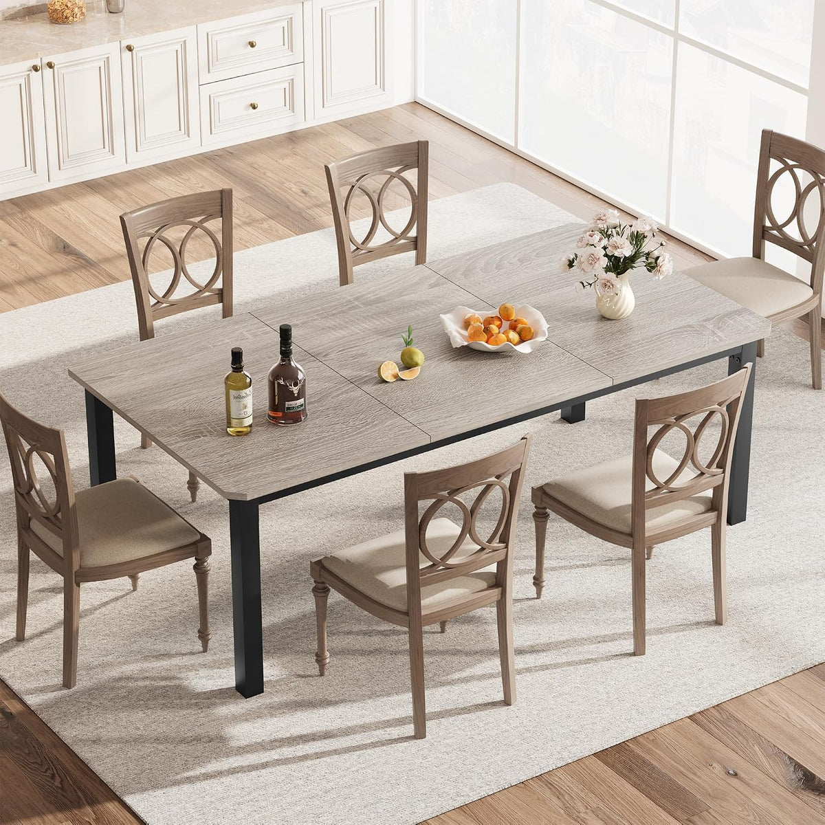 GarveeHome Industrial Dining Table for 6-8 People, 78.7" Long Kitchen Table with Sturdy Metal Frame & Seats 6 Rectangular Counter for Dinner, Kitchen (Only Table)