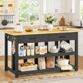 Kitchen Island with Storage for Kitchen Dining Room (Black) | Charging outlet, 2 Drawers and 6 Hook