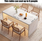 71’’ Large Faux Marble Dining Table for 6 People, 37.4’’H Tall Modern Kitchen Island with LED Lights, Rectangle Kitchen Dining Table for Home