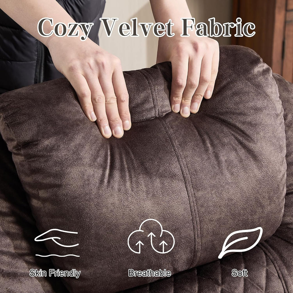 AHMED Dual Motor Power Swivel Rocker Recliner Chair, Velvet Brown | Electric Glider Rocking Chair, Massage & Heat, Cup Holders, LED Lights, USB A/USB C Ports