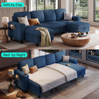 LINSY HOME Sectional Couches for Living Room, 106" U Shape 4 Seats, Blue | Sleeper sofa with pull out couch bed, corduroy couch with storage