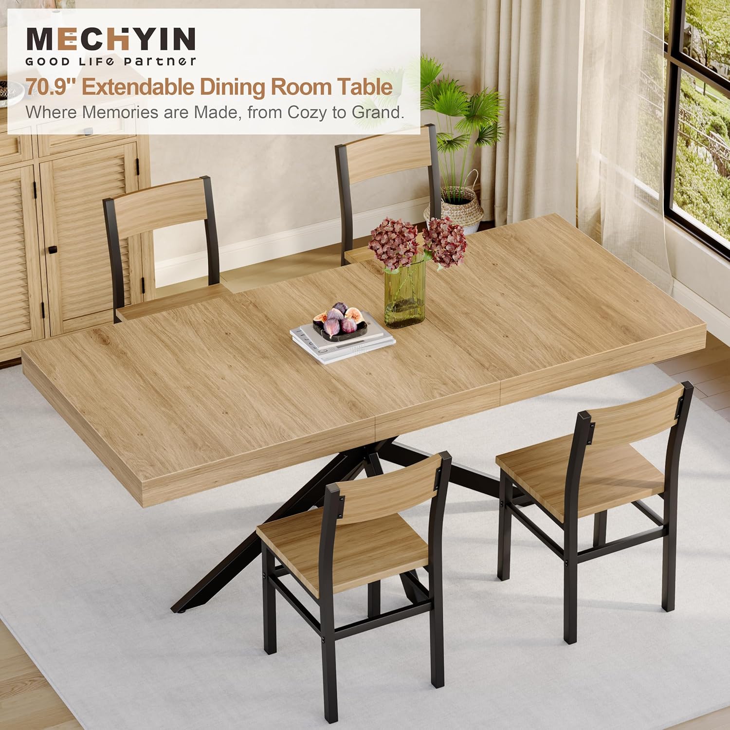 Extendable Dining Room Table for 4 6 8, 55"-70.9" Large Rectangle Kitchen Table,Wood Expandable Dining Table with Hidden Leaf & Storage, Space Saving, For Kitchen Dining Living Room,Diner Table,Oak