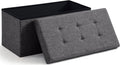 Ornavo Home 30 Inch Folding Storage Ottoman Bench, Tufted Linen, Dark Gray | Upholstered Large Ottoman with Lid; Foot Rest Stool; Ideal for Bedroom, Living Room or Entryway