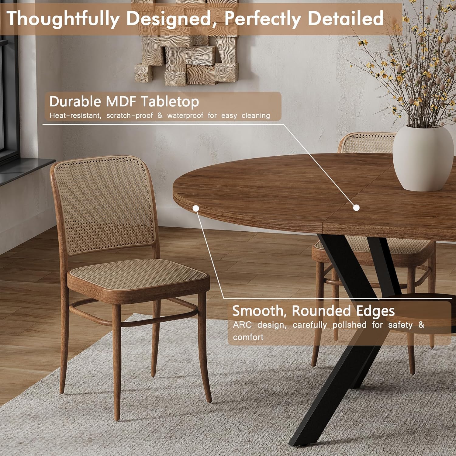 42"-58" Extendable Round Dining Table for 4-6, Kitchen Oval Table with Hidden Leaves & Storage Shelf, Space Saving Modern Design with Sturdy Metal Legs for Kitchen, Dining Room & Small Apartments