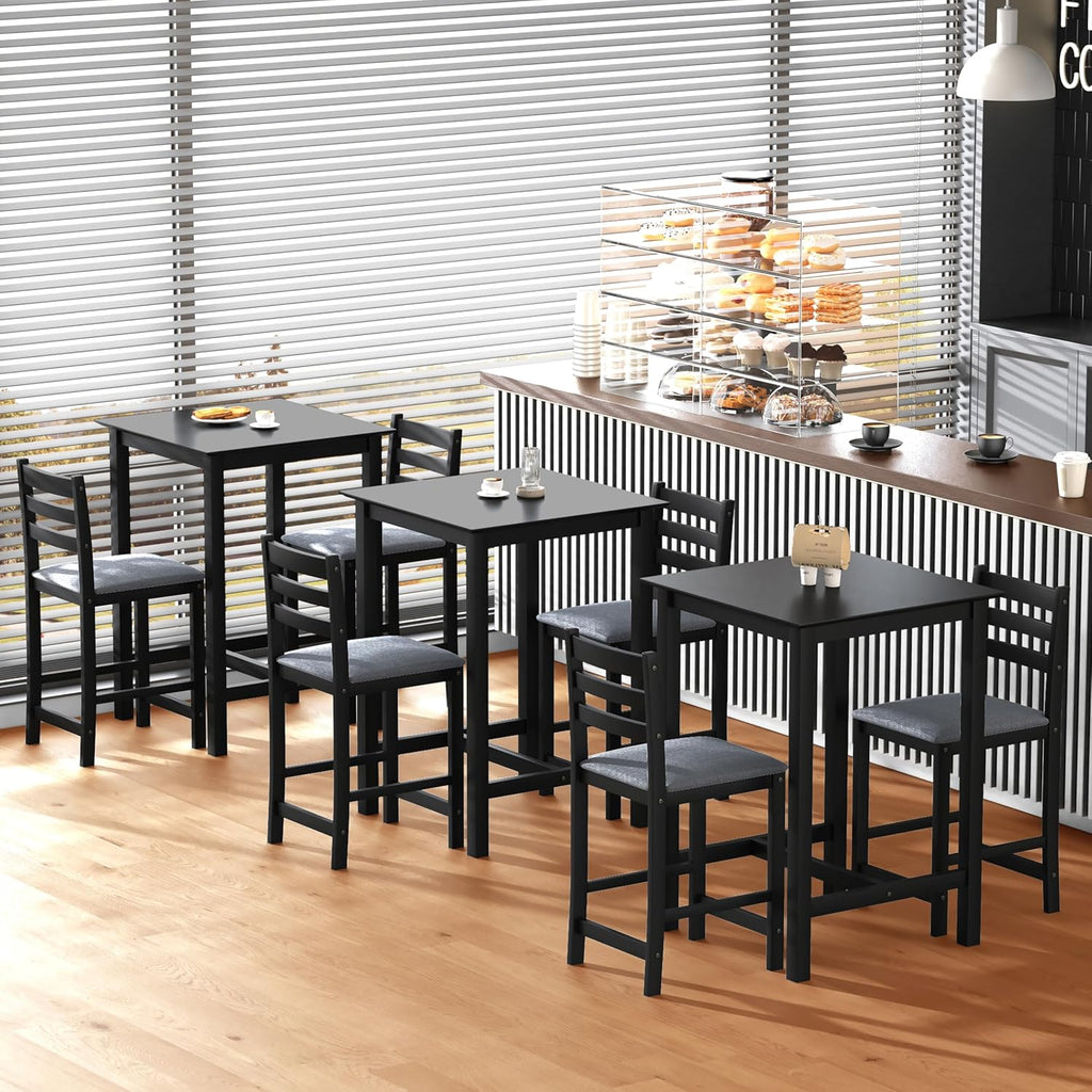 27.5 inch Bar Table and Chairs Set, Solid Wood Bar Height Pub Table and Chairs Set of 4, Counter Height Table Set, Square High Top Table and Chairs Set for Dining Room