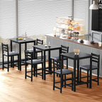 27.5 inch Bar Table and Chairs Set, Solid Wood Bar Height Pub Table and Chairs Set of 4, Counter Height Table Set, Square High Top Table and Chairs Set for Dining Room