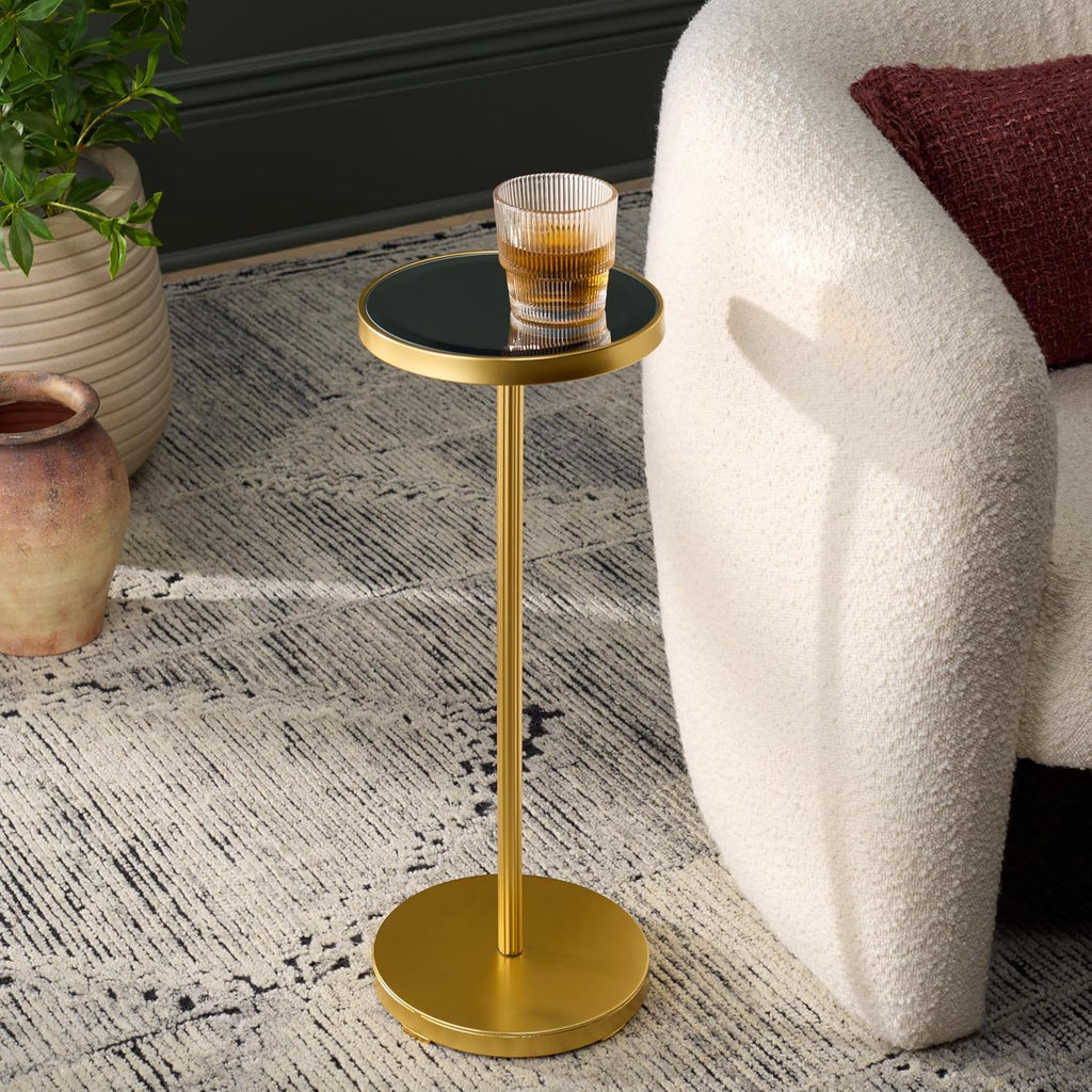 SAFAVIEH Home Collection - Paku Side Table, Gold Round Pedestal Accent Table with Mirrored Top (ACC2323A)