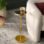 SAFAVIEH Home Collection - Paku Side Table, Gold Round Pedestal Accent Table with Mirrored Top (ACC2323A)