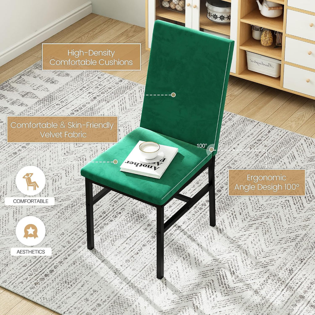 YOFE Dining Table Set for 4,Faux Marble Kitchen Table,Kitchen Table Chairs Set with Velvet Chairs,Bench with Storage Net for Dining Room,Small Apartment (Green 1+3)