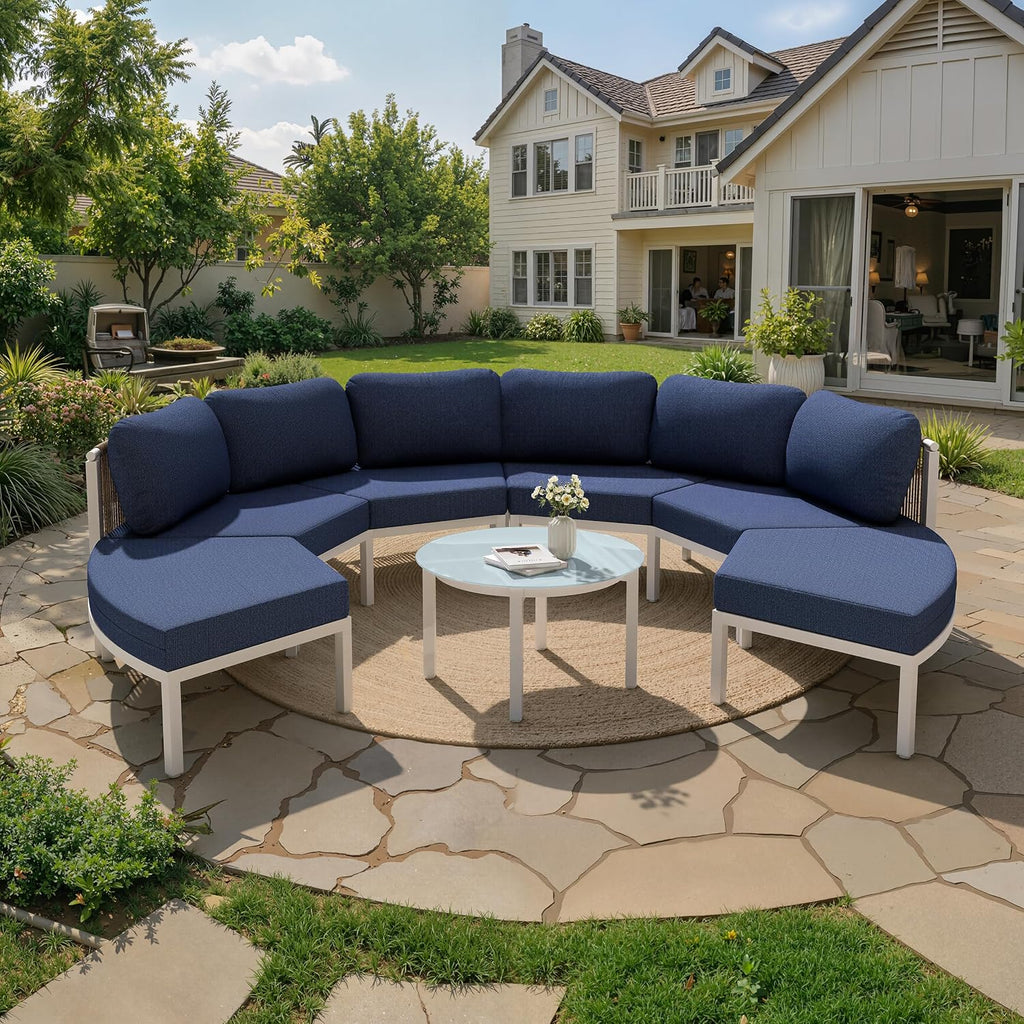 Crestlive Curved Patio Furniture Set, Modular Half Moon 6-Seater Sofa with Round Coffee Table, Aluminum Outdoor Sectional with 4.3" Cushions, All-Weather Couch for Backyard, Deck, Porch, Poolside