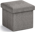 Ornavo Home Small Storage Ottoman Foldable Collapsible Cube Square Linen Ottoman Foot Rest Stool Seat, for Living Room, Bedroom, Home Office, Dorm - 12 x 12 x 12, Dark Gray