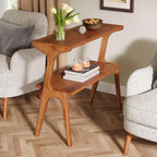 Tribesigns Set of 2 Solid Wood Side Table, 2-Tier Couch End Table with Storage Shelves, Mid-Century Modern Sofa End Table with Cute Legs, Wooden Bedside Table for Bedroom, Living Room, Cherry